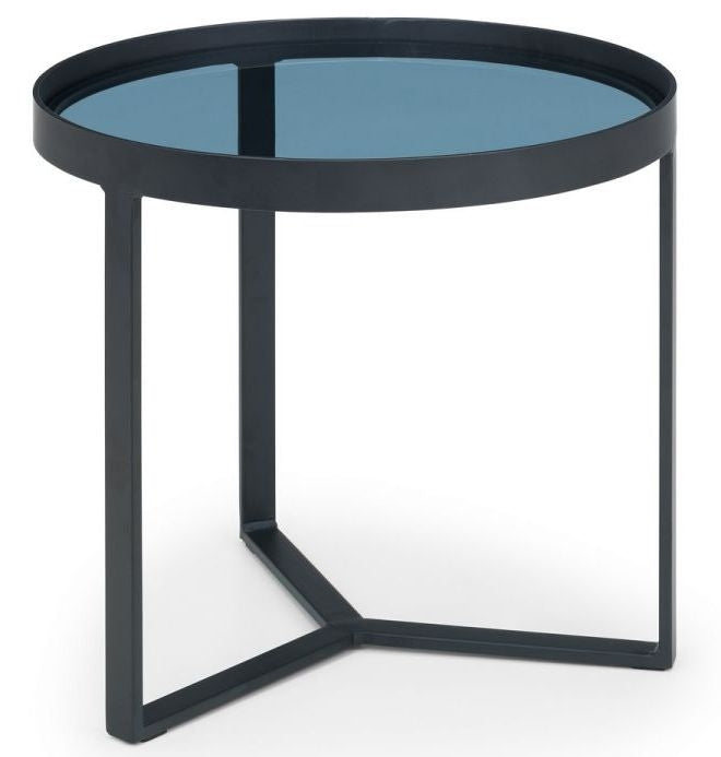 Loft Smoked Glass Top and Black Round Lamp Table