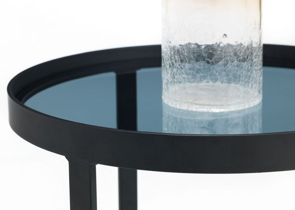 Loft Smoked Glass Top and Black Round Lamp Table