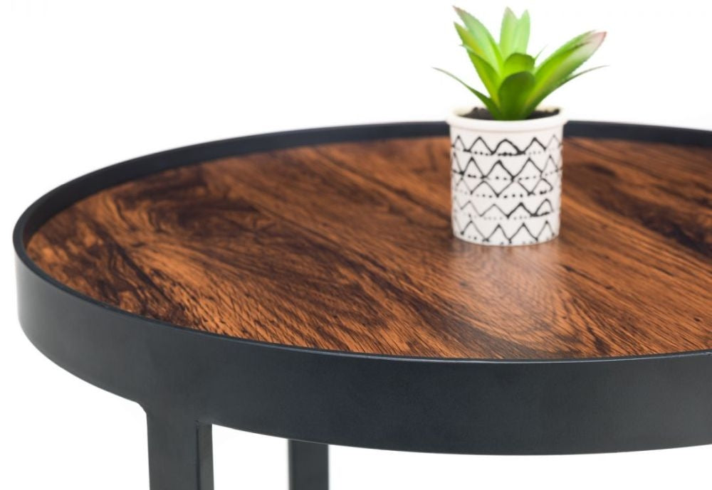 Loft Walnut Effect Top and Black Round Lamp Table