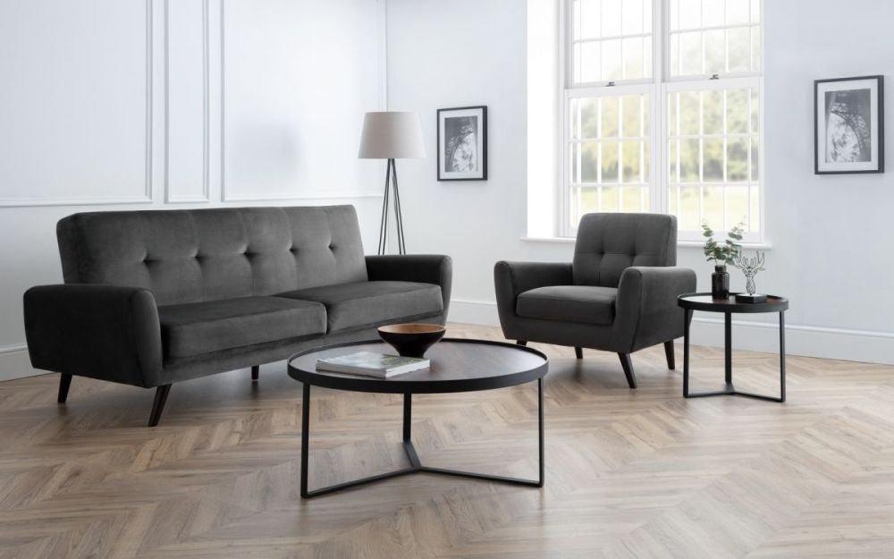 Loft Walnut Effect Top and Black Round Lamp Table