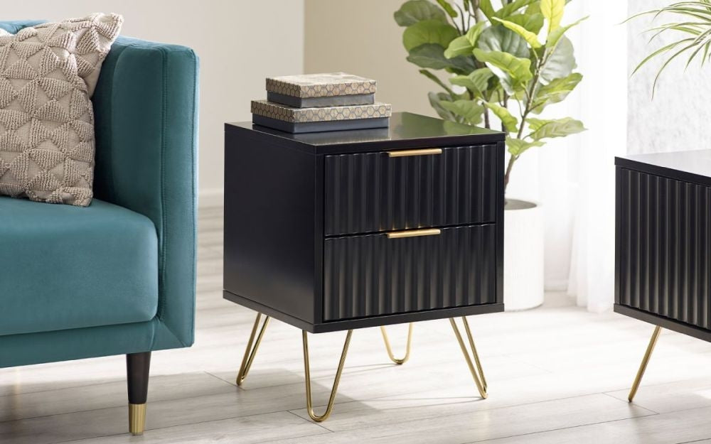 Murano Matte Black 2 Drawer Lamp Table