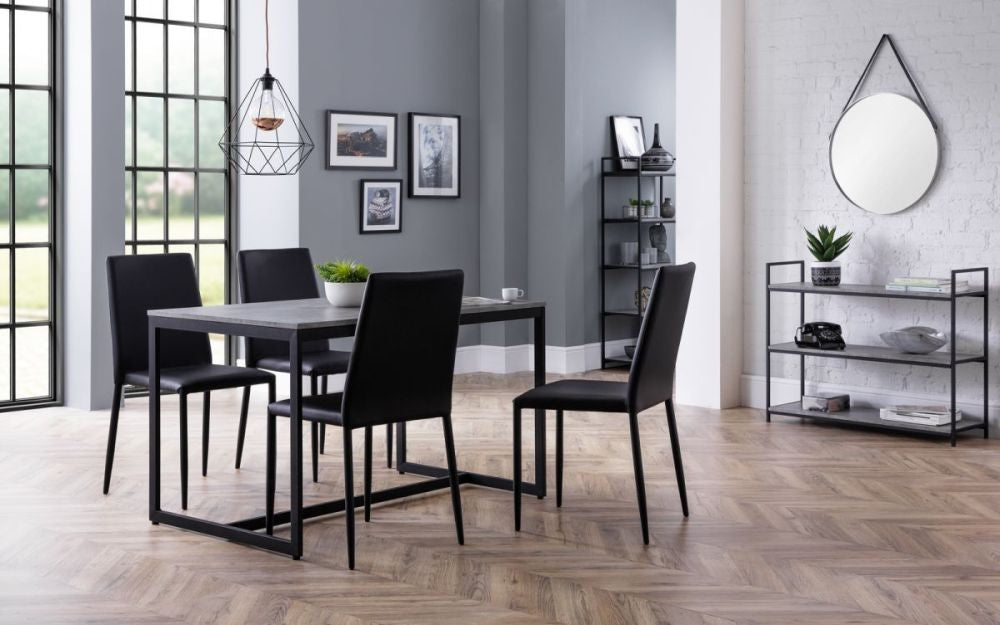 Staten Concrete Effect 4 Seater Dining Set with Jazz Black 4 chairs