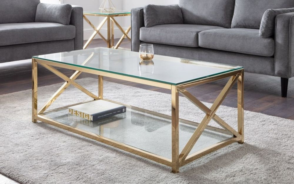 Miami Glass and Gold Coffee Table