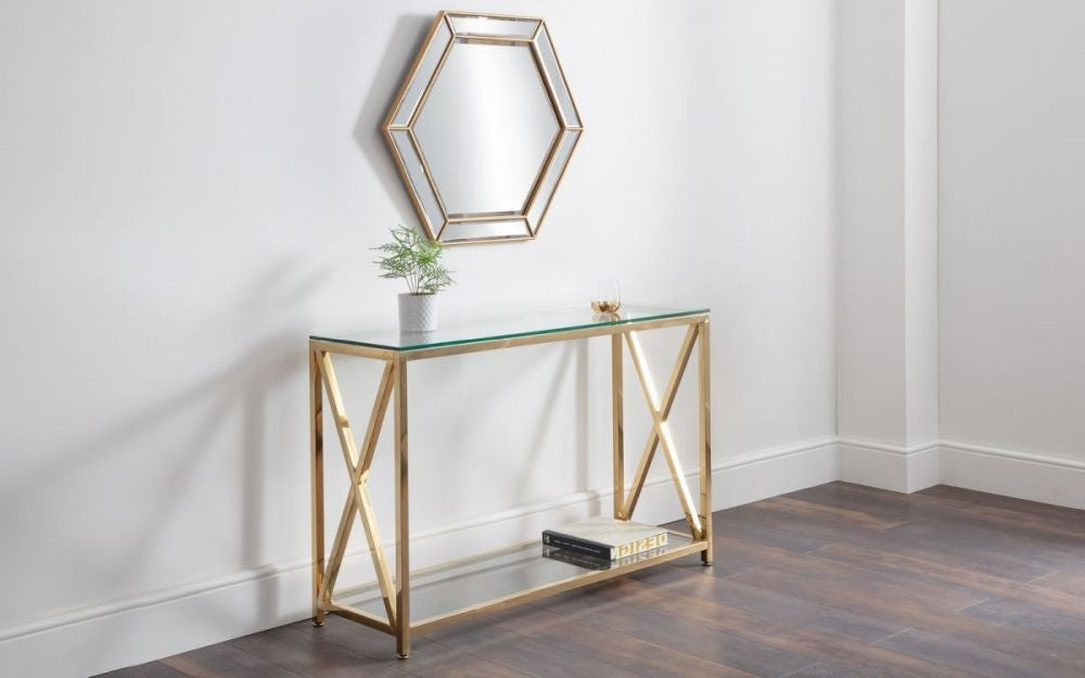 Miami Glass and Gold Console Table
