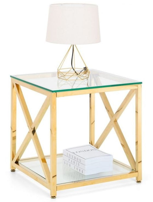 Miami Glass and Gold Square Lamp Table