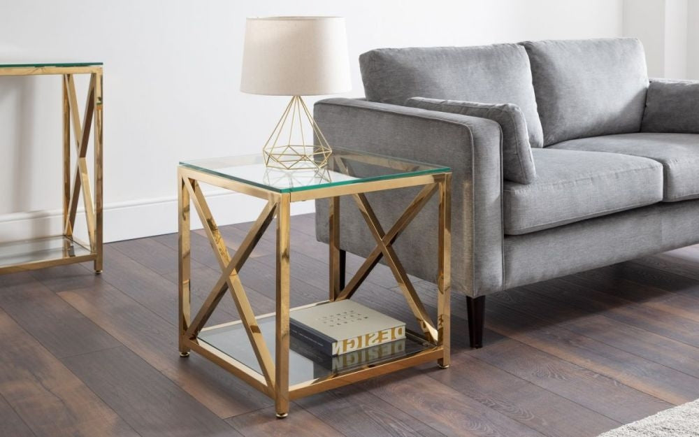 Miami Glass and Gold Square Lamp Table