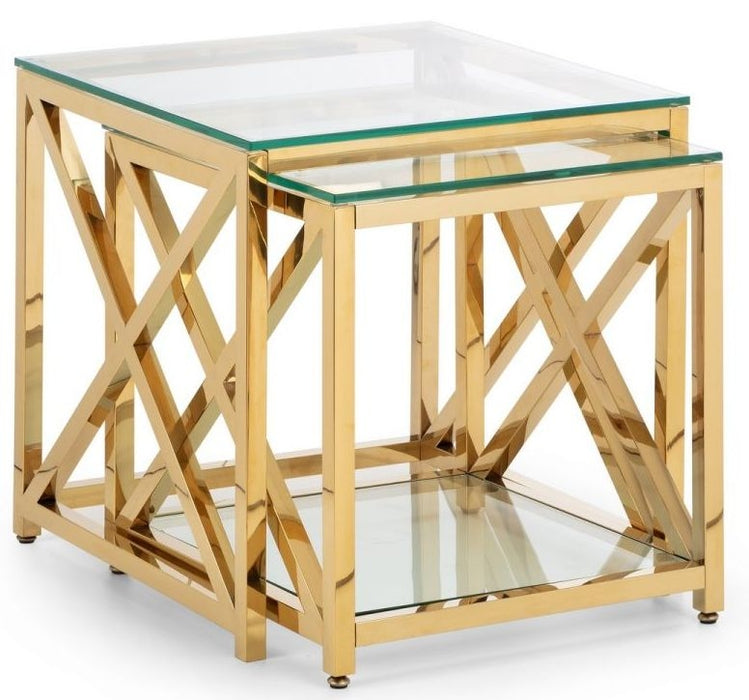 Miami Glass and Gold Nest of 2 Tables