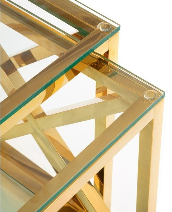 Miami Glass and Gold Nest of 2 Tables