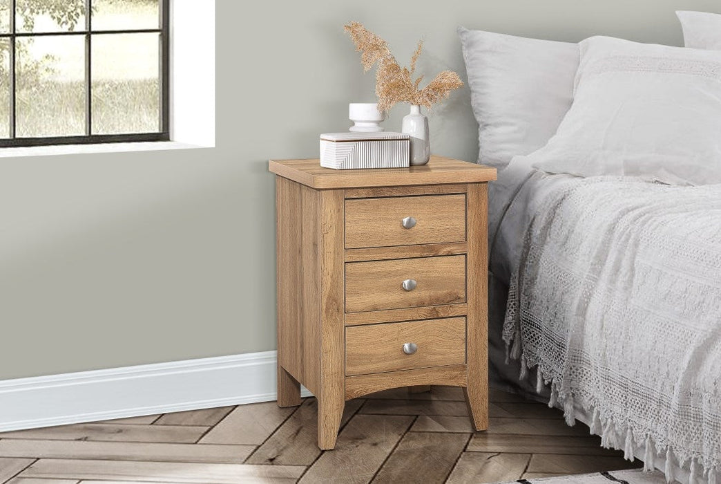 Hampstead Rustic Oak Effect Bedside Cabinet - 3 Drawers