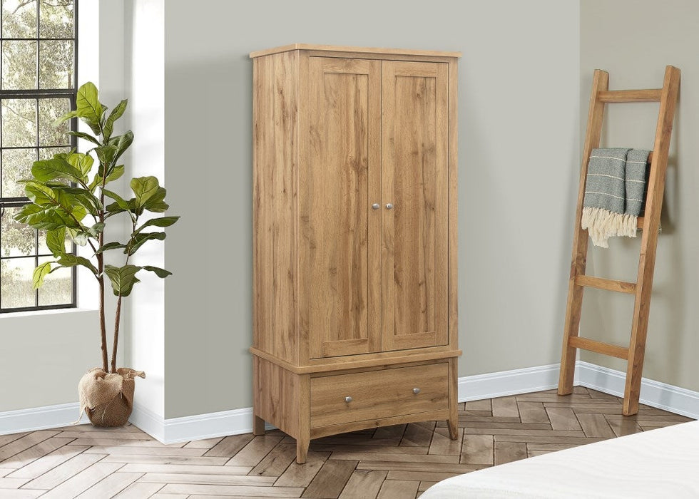 Hampstead Rustic Oak Effect 2 Door Wardrobe - 1 Drawer