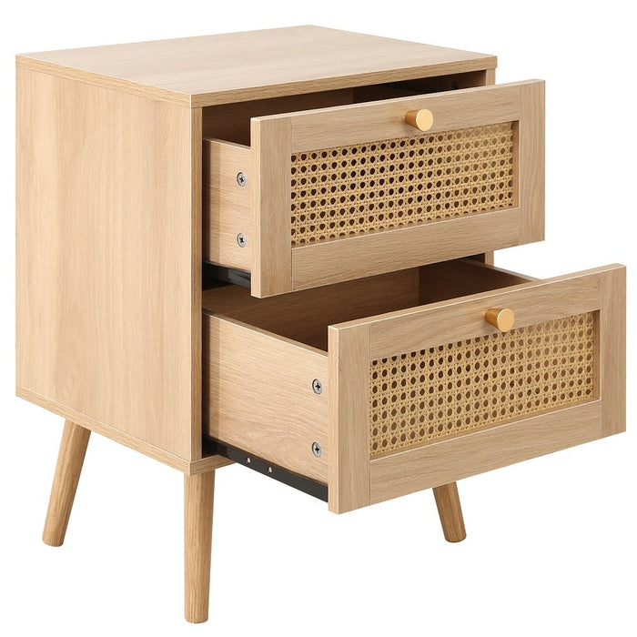 Croxley Oak Rattan 2 Drawer Bedside Table - Sizes Available