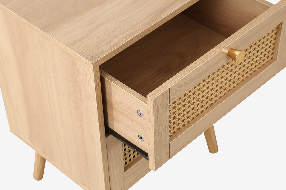 Croxley Oak Rattan 2 Drawer Bedside Table - Sizes Available