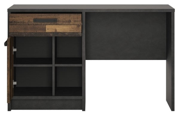 Brooklyn Desk with 1 Door and 1 Drawer in Walnut and Dark Matera Grey