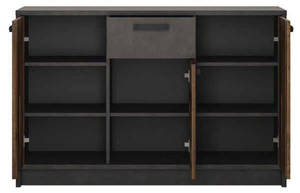 Brooklyn Cabinet with 3 Door and 1 Drawer in Walnut and Dark Matera Grey