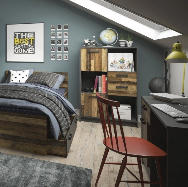 Brooklyn Low Bookcase with 2 Door 2 Drawer in Walnut and Dark Matera Grey