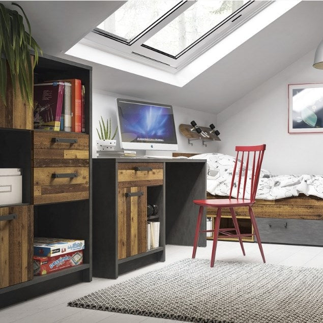 Brooklyn Low Bookcase with 2 Door 2 Drawer in Walnut and Dark Matera Grey
