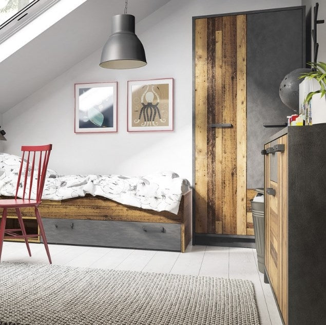 Brooklyn 2 Door Wardrobe with 2 Drawer in Walnut and Dark Matera Grey