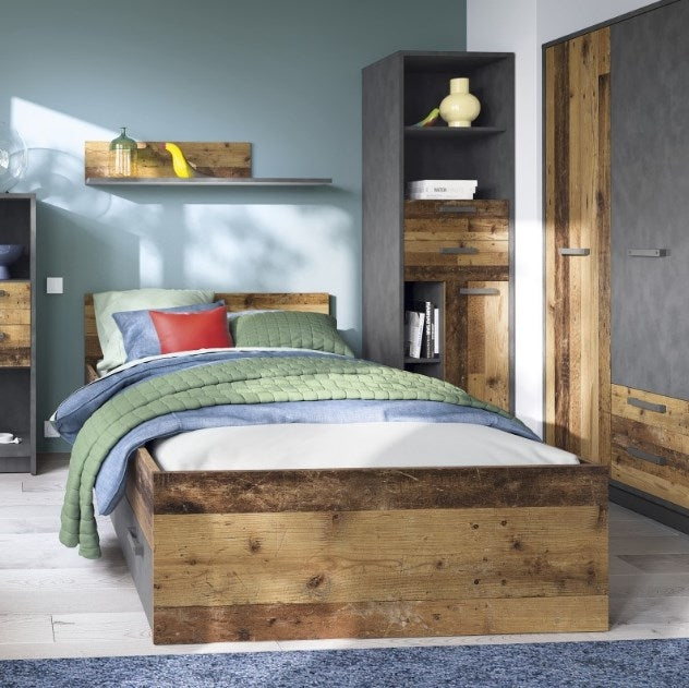 Brooklyn 2 Door Wardrobe with 2 Drawer in Walnut and Dark Matera Grey
