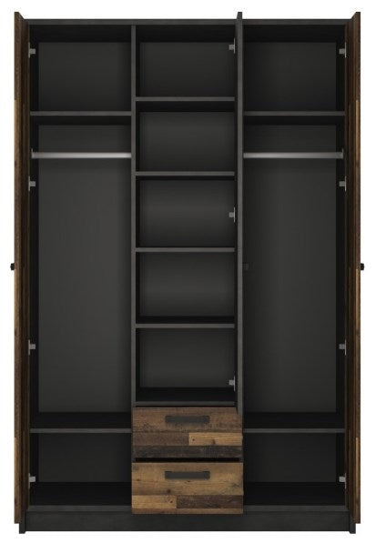 Brooklyn 3 Door Wardrobe with 2 Drawer in Walnut and Dark Matera Grey