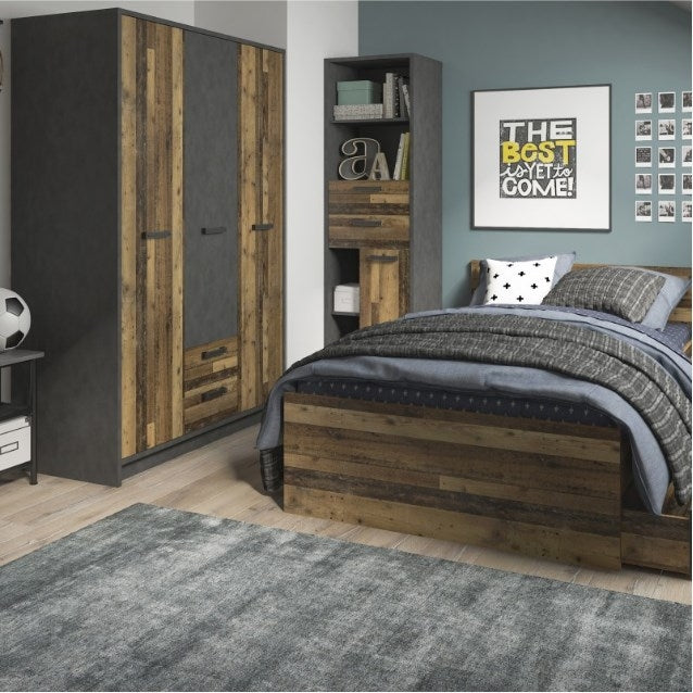 Brooklyn 3 Door Wardrobe with 2 Drawer in Walnut and Dark Matera Grey