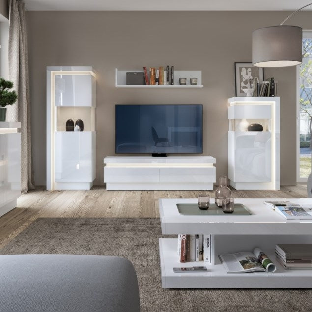 Lyon 2 Drawer TV Cabinet in White and High Gloss