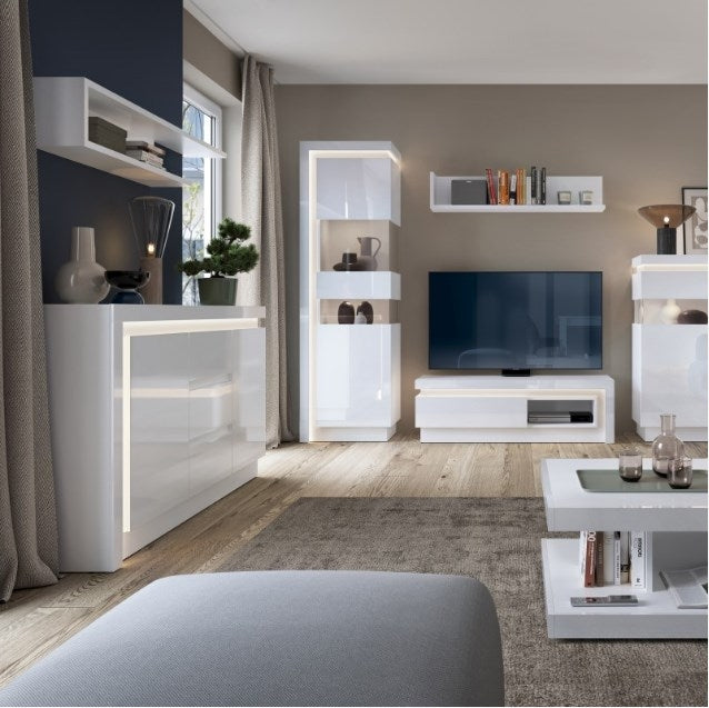 Lyon 2 Door 3 Drawer Sideboard in White and High Gloss