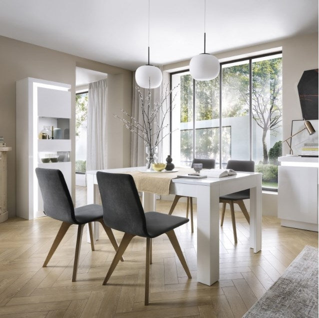 Lyon Tall Narrow Display Cabinet in White and High Gloss (RHD)