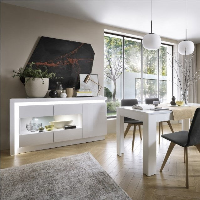 Lyon Small Extending Dining Table 90cm-180cm in White and High Gloss
