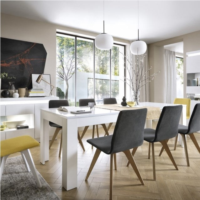 Lyon 160cm-200cm Large 6 Seater Extending Dining Table in White and High Gloss