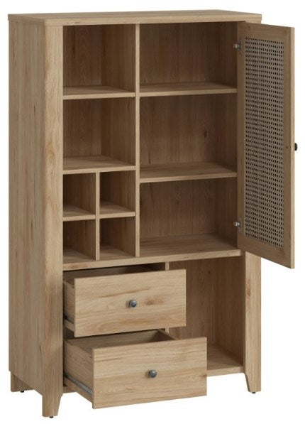 Cestino 1 Door 2 Drawer Cabinet in Jackson Hickory Oak and Rattan Effect