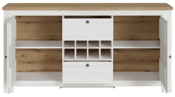 Celesto 2 Door 2 Drawer Sideboard with Wine Rack in White and Oak