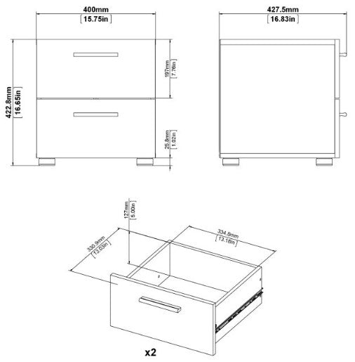 Pepe Bedside 2 Drawer in White Woodgrain