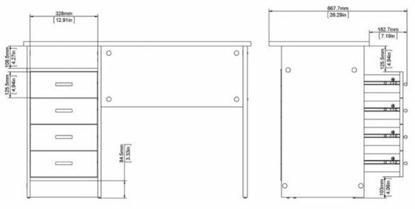 Function Plus 4 Drawer Desk in White