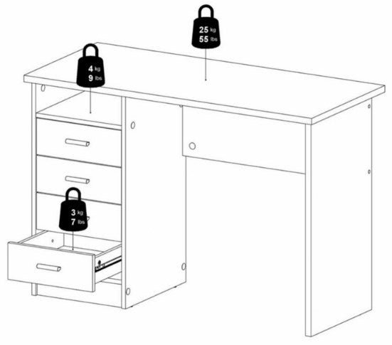 Function Plus 4 Drawer Desk in White