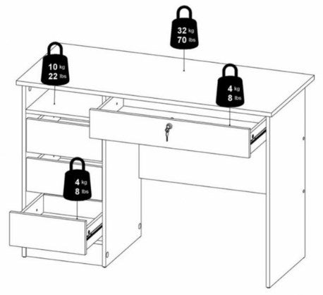 Function Plus Desk 3+1 Handle Free Drawer in White
