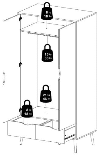 Oslo Wardrobe 2 Door 2 Drawer in Black and Oak