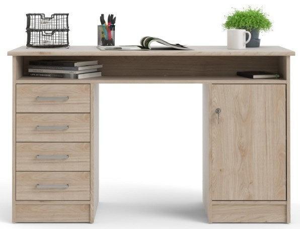 Function Plus Desk 4 Drawer 1 Door in Jackson Hickory Oak