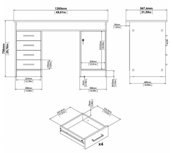 Function Plus Desk 4 Drawer 1 Door in Jackson Hickory Oak