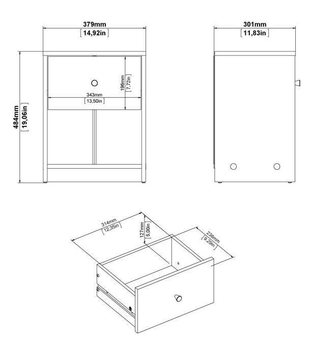 May Bedside 1 Drawer in White