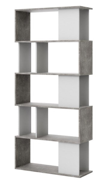 Maze Open Bookcase 4 Shelves in Concrete and White
