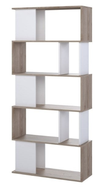 Maze Open Bookcase 4 Shelves in Hickory Oak and White