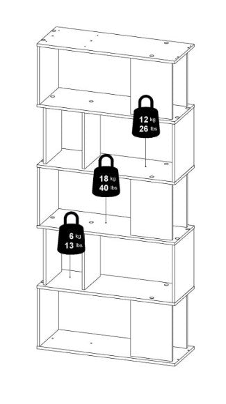 Maze Open Bookcase 4 Shelves in Hickory Oak and White