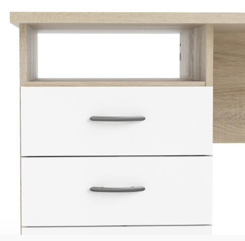 Function Plus Oak Desk 3 White Drawer