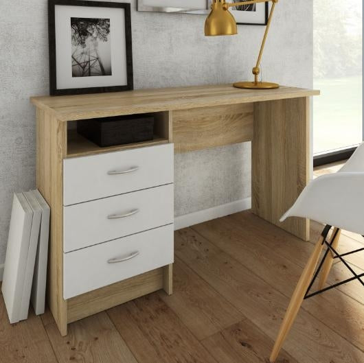 Function Plus Oak Desk 3 White Drawer