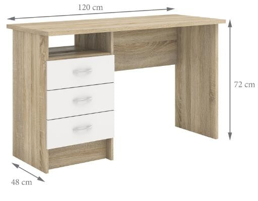 Function Plus Oak Desk 3 White Drawer