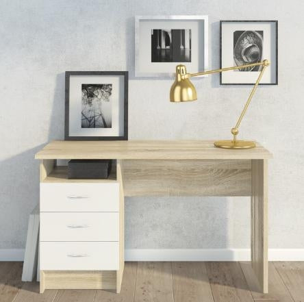 Function Plus Oak Desk 3 White Drawer