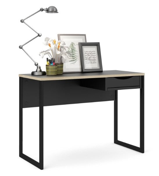 Function Plus Desk 1 Drawer in Black with Oak Trim