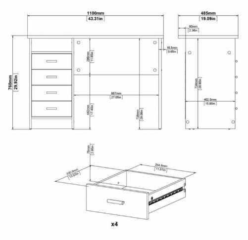 Function Plus 4 Drawer Desk in Oak