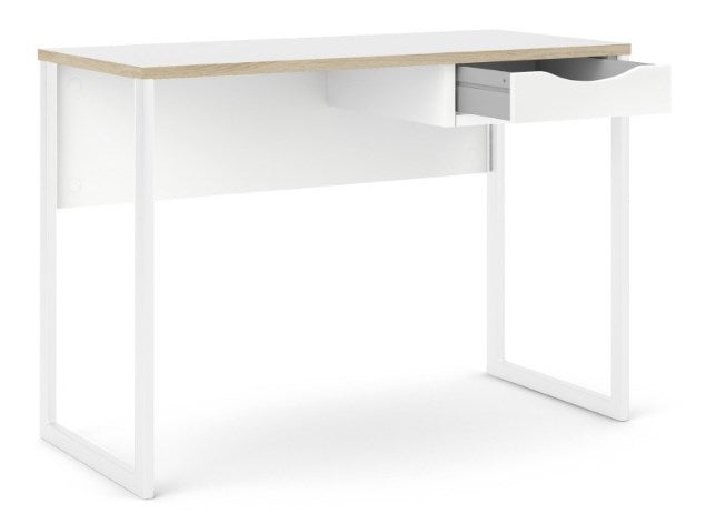Function Plus Desk 1 Drawer in White with Oak Trim