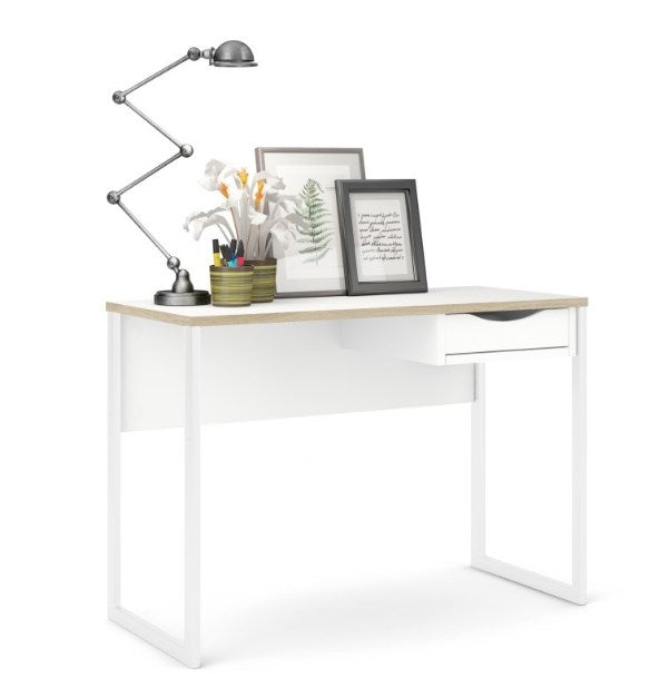 Function Plus Desk 1 Drawer in White with Oak Trim
